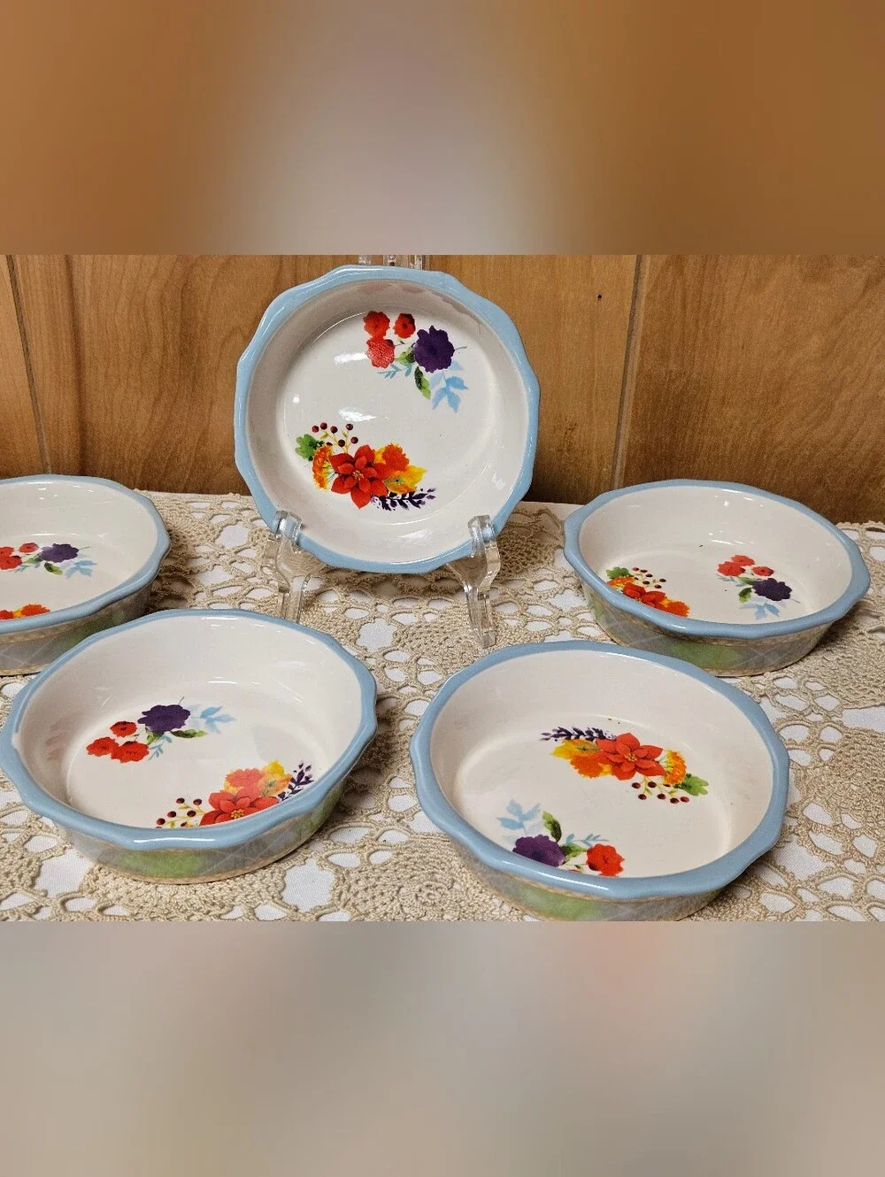 New (5) The Pioneer Woman Charlie Plaid 5” Mini Pie Plate New Floral 5 PC SET